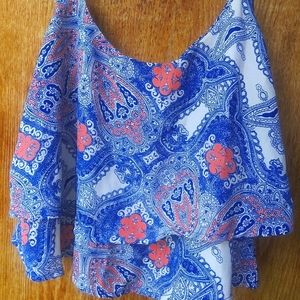 Paisley Coral Blue Crop Top